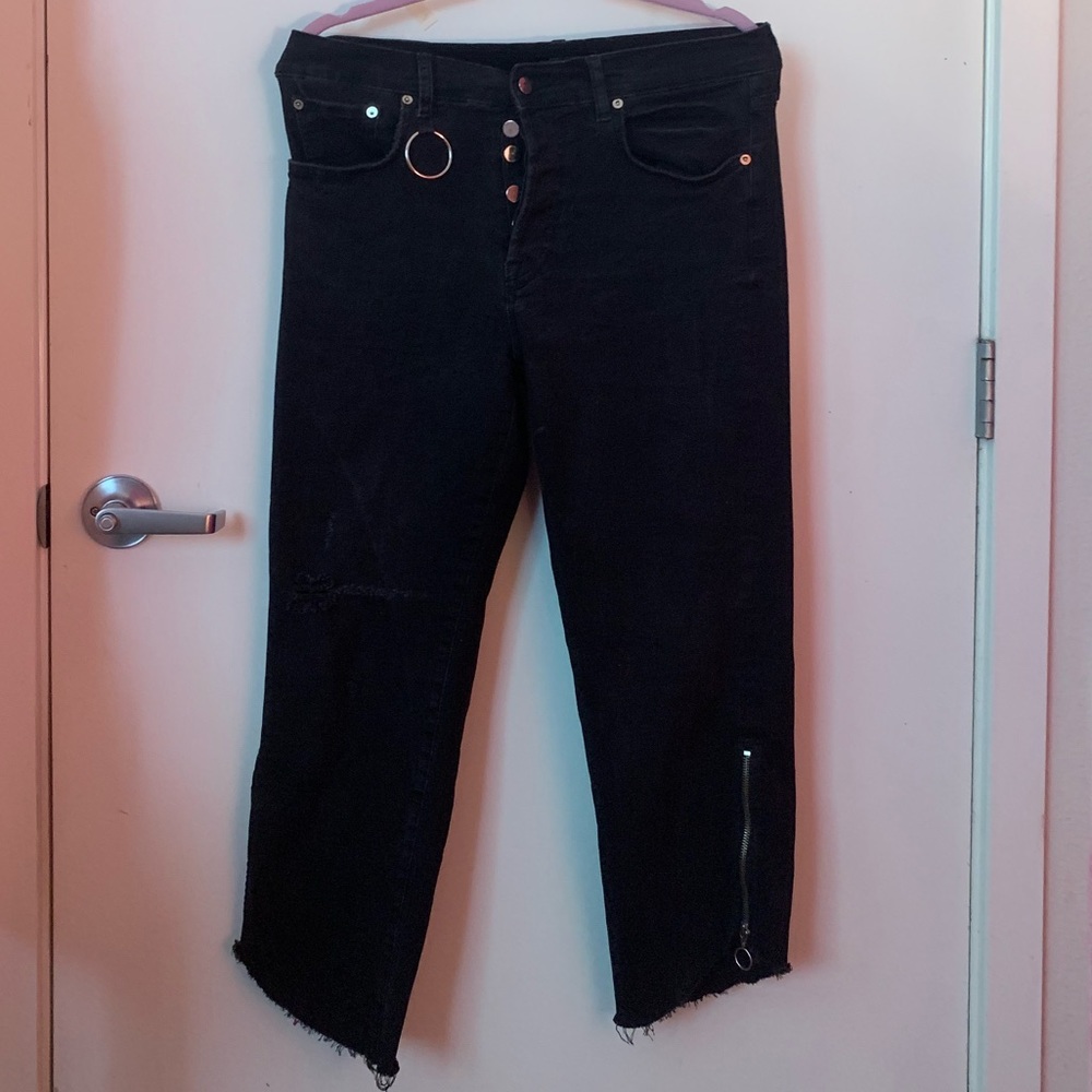 Zara black cropped jeans with zipper details - Picture 1 of 8
